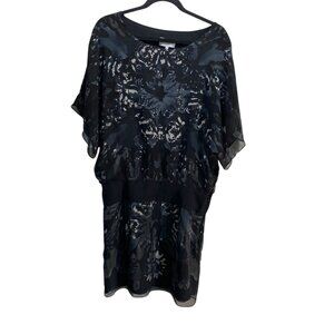 ADAM Adam Lippes Black Gray‎ Abstract Tie-Dye 100% Silk Drop Waist Mini Dress 8